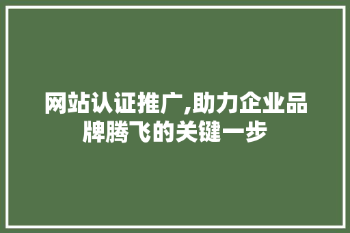 网站认证推广,助力企业品牌腾飞的关键一步