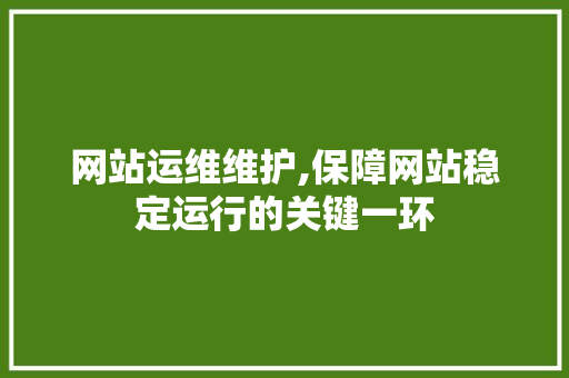 网站运维维护,保障网站稳定运行的关键一环
