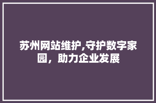 苏州网站维护,守护数字家园，助力企业发展
