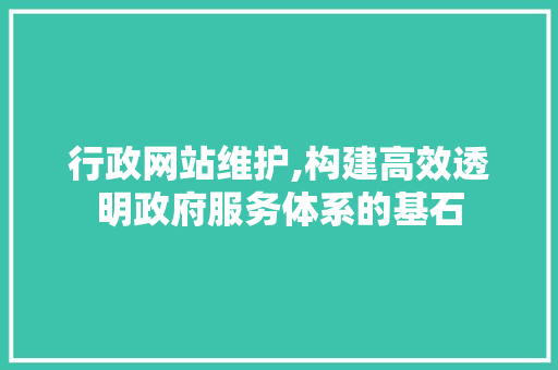 行政网站维护,构建高效透明政府服务体系的基石