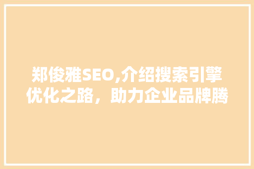 郑俊雅SEO,介绍搜索引擎优化之路，助力企业品牌腾飞