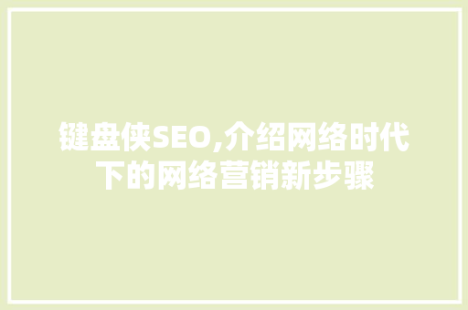 键盘侠SEO,介绍网络时代下的网络营销新步骤