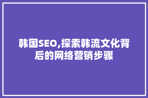 韩国SEO,探索韩流文化背后的网络营销步骤