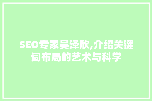 SEO专家吴泽欣,介绍关键词布局的艺术与科学
