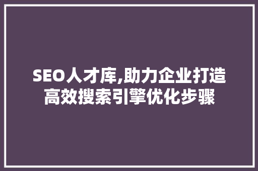 SEO人才库,助力企业打造高效搜索引擎优化步骤