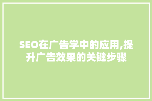SEO在广告学中的应用,提升广告效果的关键步骤
