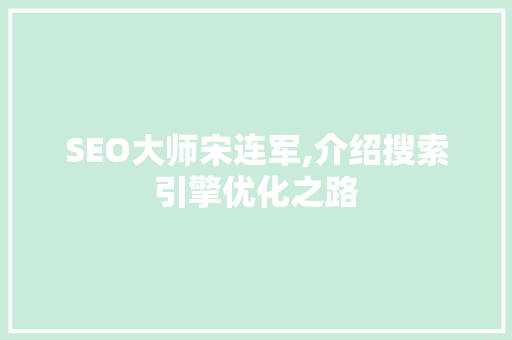 SEO大师宋连军,介绍搜索引擎优化之路