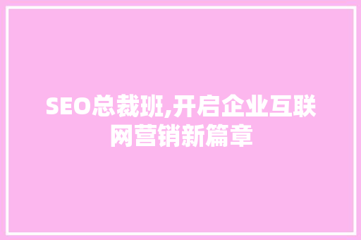 SEO总裁班,开启企业互联网营销新篇章