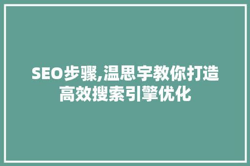SEO步骤,温思宇教你打造高效搜索引擎优化