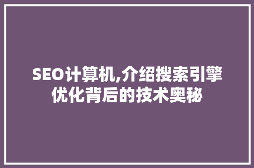 SEO计算机,介绍搜索引擎优化背后的技术奥秘