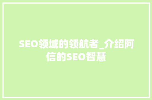 SEO领域的领航者_介绍阿信的SEO智慧