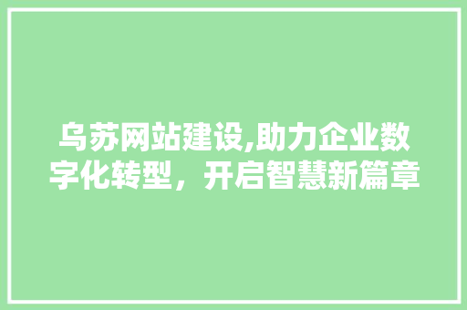 乌苏网站建设,助力企业数字化转型，开启智慧新篇章