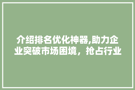 介绍排名优化神器,助力企业突破市场困境，抢占行业制高点