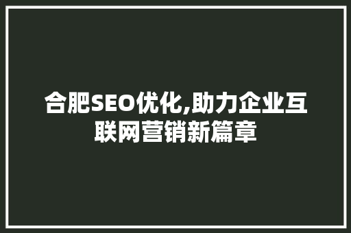 合肥SEO优化,助力企业互联网营销新篇章
