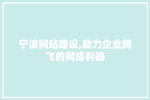 宁波网站建设,助力企业腾飞的网络利器