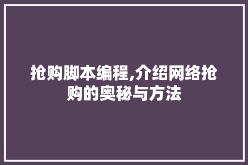 抢购脚本编程,介绍网络抢购的奥秘与方法