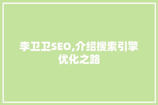 李卫卫SEO,介绍搜索引擎优化之路