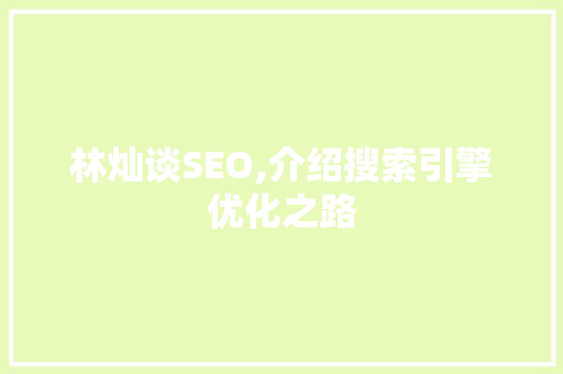 林灿谈SEO,介绍搜索引擎优化之路