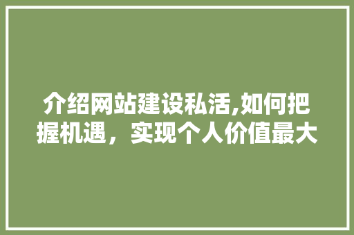 介绍网站建设私活,如何把握机遇，实现个人价值最大化
