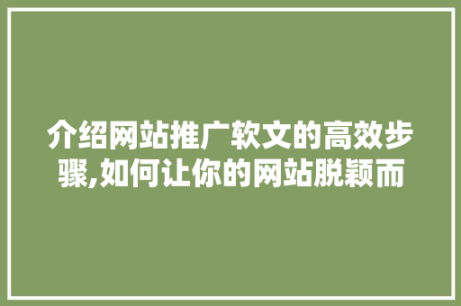 介绍网站推广软文的高效步骤,如何让你的网站脱颖而出