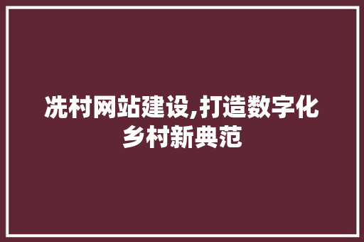 冼村网站建设,打造数字化乡村新典范