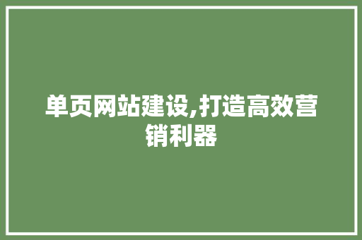 单页网站建设,打造高效营销利器