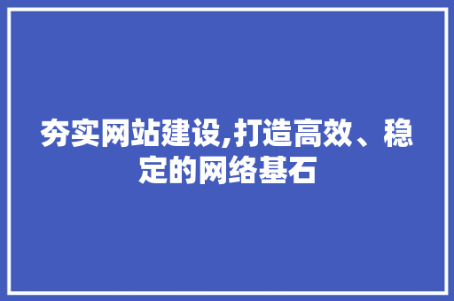 夯实网站建设,打造高效、稳定的网络基石