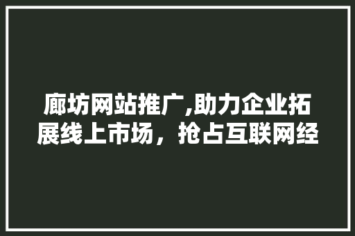 廊坊网站推广,助力企业拓展线上市场，抢占互联网经济高地