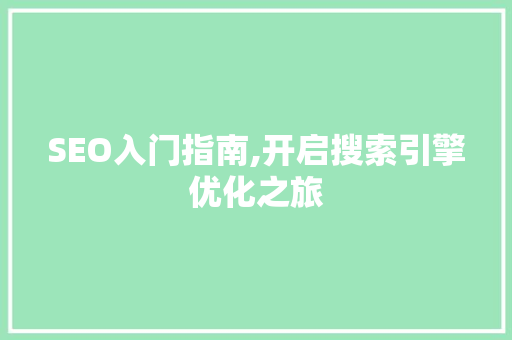SEO入门指南,开启搜索引擎优化之旅
