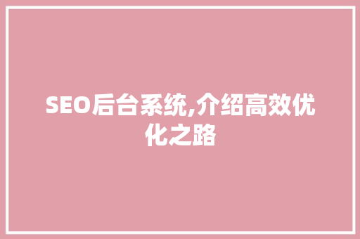 SEO后台系统,介绍高效优化之路