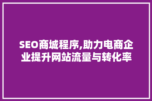 SEO商城程序,助力电商企业提升网站流量与转化率