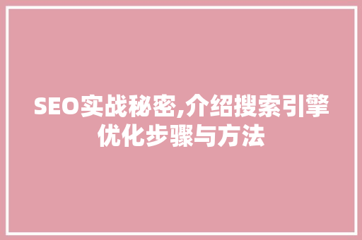 SEO实战秘密,介绍搜索引擎优化步骤与方法