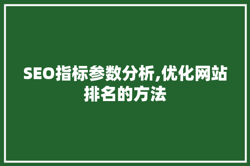 SEO指标参数分析,优化网站排名的方法