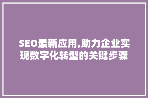 SEO最新应用,助力企业实现数字化转型的关键步骤