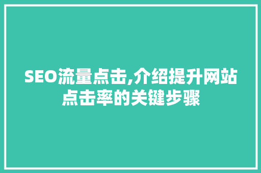 SEO流量点击,介绍提升网站点击率的关键步骤