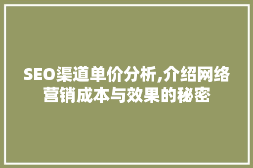 SEO渠道单价分析,介绍网络营销成本与效果的秘密