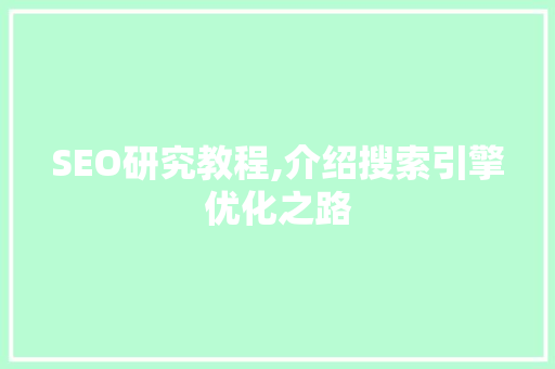 SEO研究教程,介绍搜索引擎优化之路