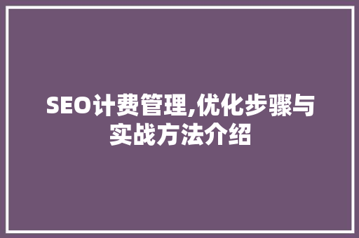 SEO计费管理,优化步骤与实战方法介绍