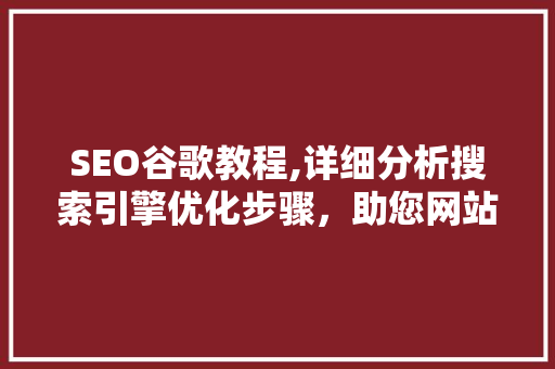 SEO谷歌教程,详细分析搜索引擎优化步骤，助您网站脱颖而出