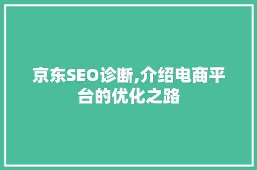 京东SEO诊断,介绍电商平台的优化之路