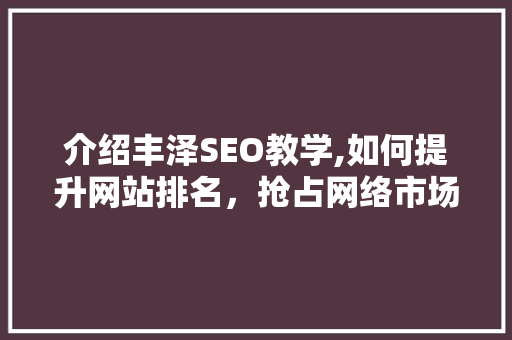 介绍丰泽SEO教学,如何提升网站排名，抢占网络市场