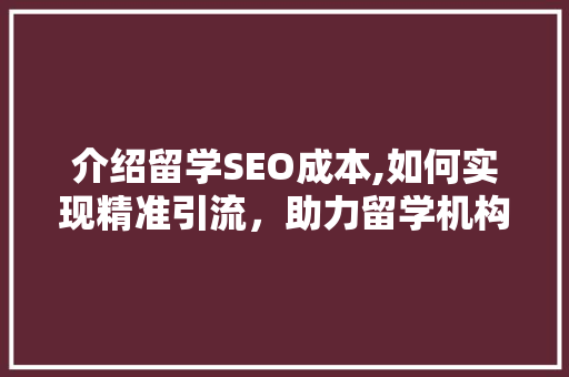 介绍留学SEO成本,如何实现精准引流，助力留学机构提升竞争力