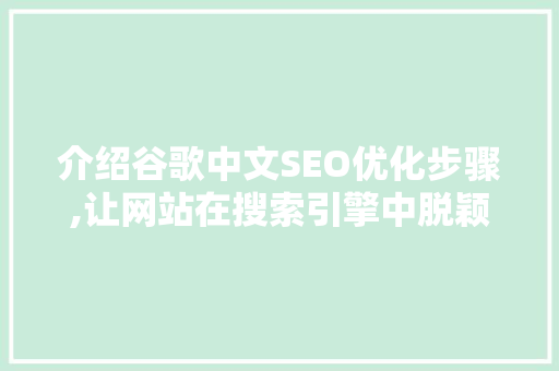 介绍谷歌中文SEO优化步骤,让网站在搜索引擎中脱颖而出