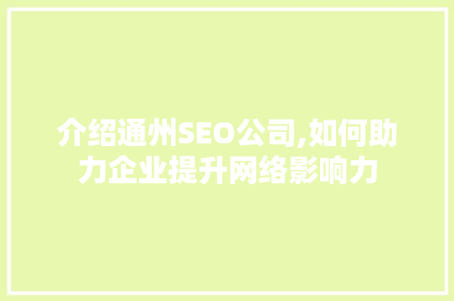 介绍通州SEO公司,如何助力企业提升网络影响力