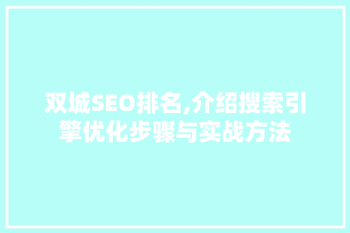 双城SEO排名,介绍搜索引擎优化步骤与实战方法
