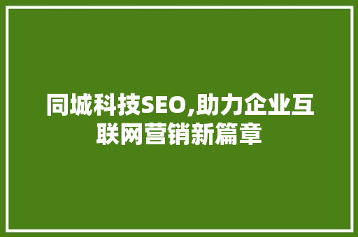 同城科技SEO,助力企业互联网营销新篇章
