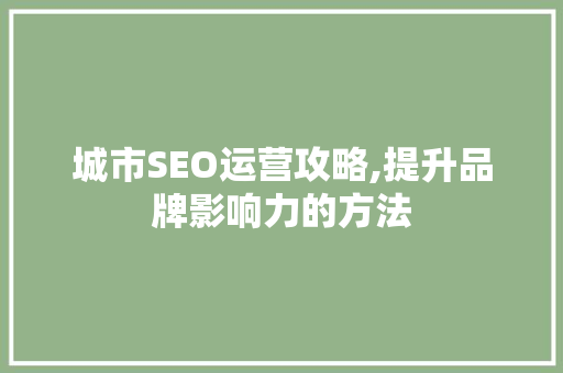 城市SEO运营攻略,提升品牌影响力的方法