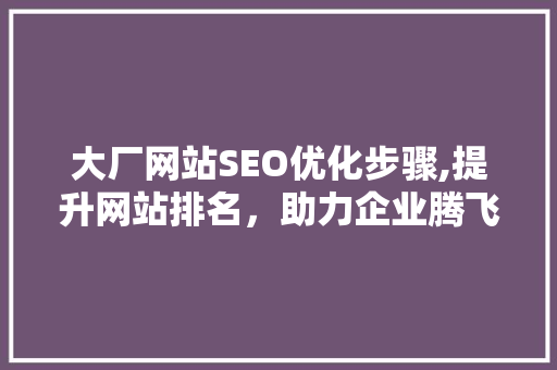 大厂网站SEO优化步骤,提升网站排名，助力企业腾飞
