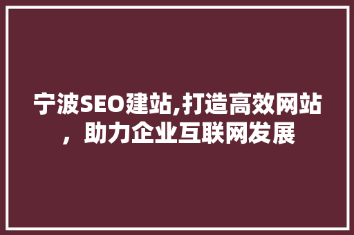 宁波SEO建站,打造高效网站，助力企业互联网发展