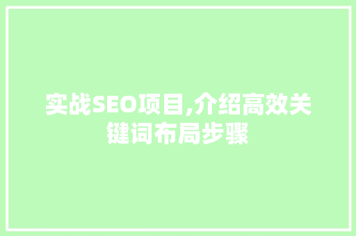 实战SEO项目,介绍高效关键词布局步骤